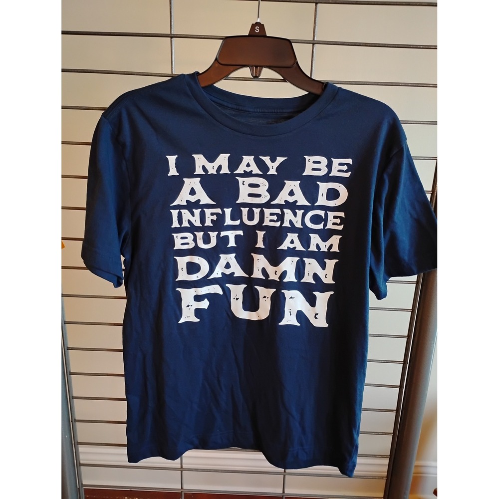 George Mens Navy Blue Graphic T-Shirt Bad Influence Fun S 34-36